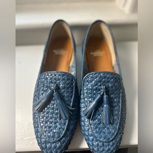 Ann Mashburn womens woven leather tassel penny loafers blue (size 38)